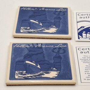 Holland American Cruise Line Neptune Blue Delft Coaster Tiles w/Cork Set of 2